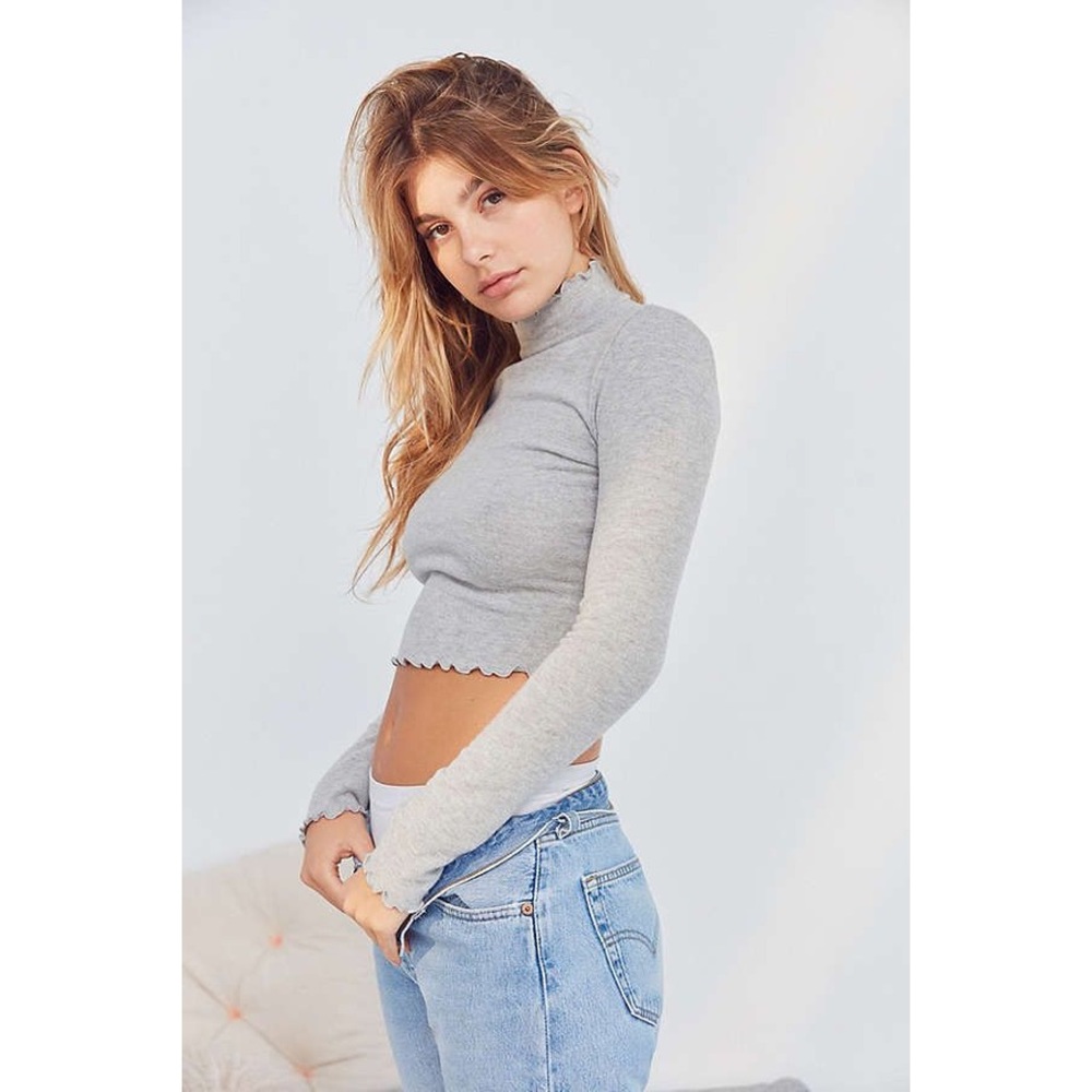Cozy lettuce-edge mock-neck long sleeve